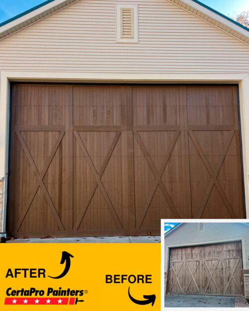 Before and After Stain Garage Door Project